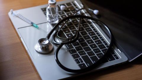 Medical examination tools placed notebook computer